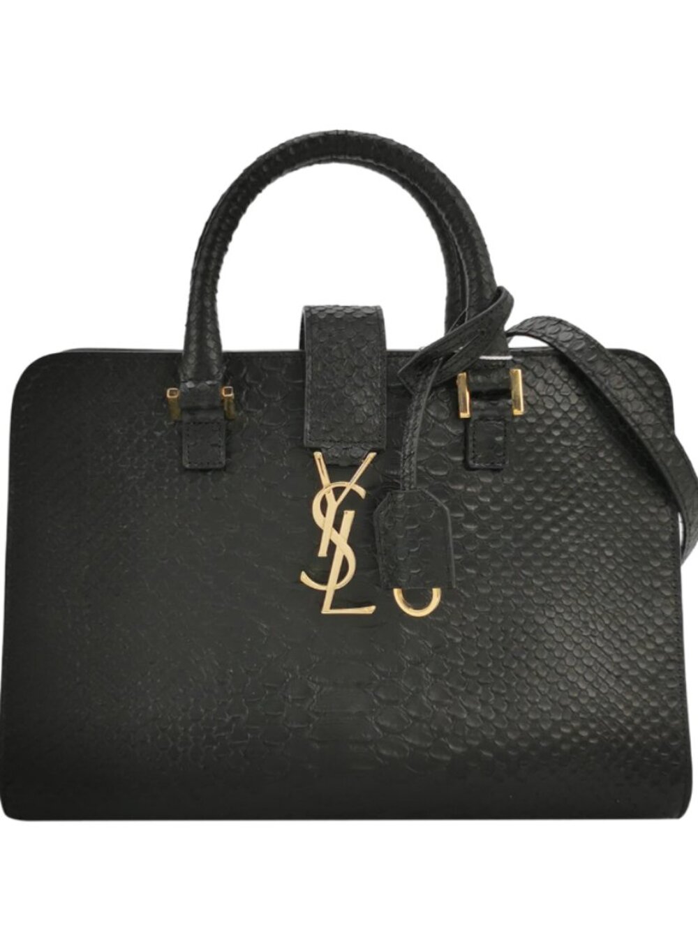 Yves Saint Laurent Black Python Baby Monogram Cabas Bag